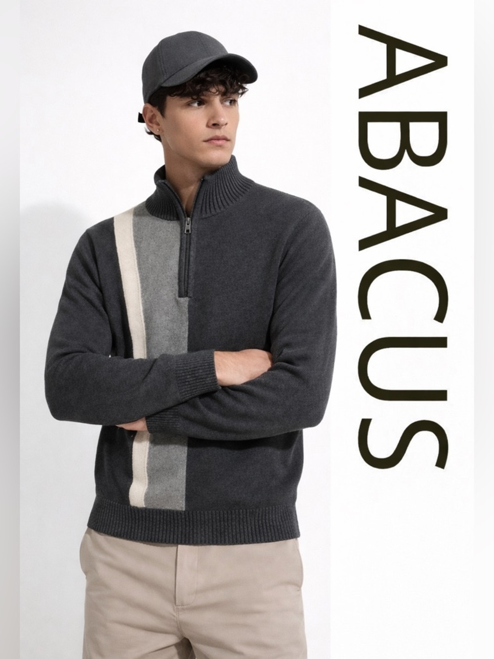 Abacus Gray Wool Blend Half Zip Sweater Colorblock Stripe Streetwear Golf Core M